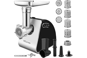 NICTEMAW Fleischwolf Elektrisch,2000W Multi Küchenmaschine Wurstmaschine mit 3 Lochscheiben, 4 Kegel-Klingen, Wurstfüller und Gebäck Aufsatz