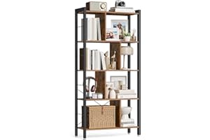 ‎VASAGLE VASAGLE Regal, Bücherregal, Büroregal mit 5 Ebenen, Standregal, Aufbewahrungsregal, groß, Metallgestell, vintagebraun-tintenschwarz LBC12BX
