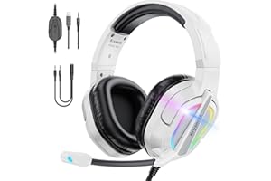Krysenix PG2 RGB Gaming Headset für PS4, PS5, PC, Xbox,Switch,Ps5 Gaming Headset mit Mikrofon, Over-Ear Kopfhörer,Ps4 Kopfhörer mit 3,5mm Klinke,Strahlendes Weiß