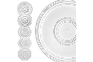 HEXIM Stuckrosette Styropor EPS weiß, Deckenrosette rund & eckig, Innendekor für Decke & Wand, Steckrosette Verzierung Decke Ornamente Wohnzimmer Dekorbau (50x50 cm Kreis)