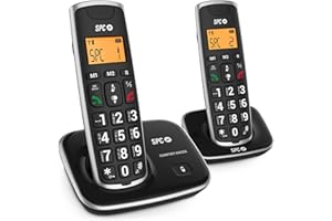 SPC Comfort Kaiser Dúo – Teléfono Fijo inalámbrico DÚO para Mayores con Teclas y Números tamaño XL, Sonido Extramplificado, 2 Memorias Directas, Agenda y Manos Libres - Negro