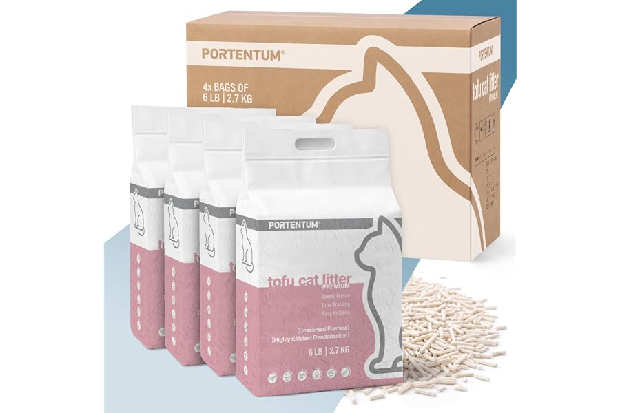 PORTENTUM Arena de Tofu para Gatos sin Perfume – 10,8 kg de Arena aglomerante para Gatos con Control de olores y fácil Limpie