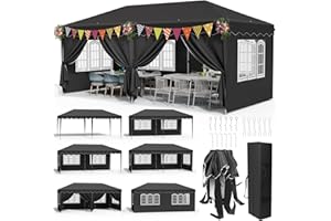 LIFERUN Tonnelle Pliante 3x6 Imperméable,Tente de Reception avec 6PCS Panneaux Latéraux,Tonnelle de Jardin 3x6,Protection UV 50+,420D Oxford,avec Sac de Rangement,Cour, Marché, Plage, Camping, Fêtes,Noir