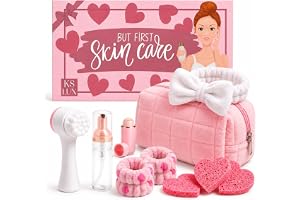 KSLUX Kit Ansiktsrengöring Kvinna - Behöver rosa, ansiktsborst, rengöringsmedel, skincare pannband, grädde dispenser, 3 återanvändbara svampar och roll on ta bort fett ingår.