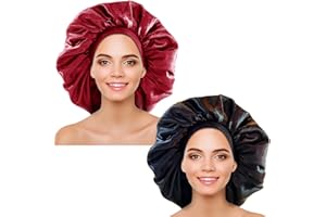 WOODFIB 2 gorros de dormir grandes de satén con banda elástica, gorro de dormir de seda para mujeres y niñas para el cuidado del cabello, adecuado para cabello largo, corto, rizado y natural