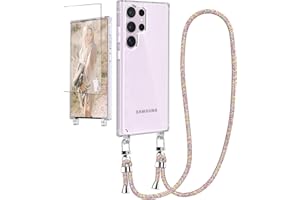 Ciciber Handykette Hülle für Samsung Galaxy S24 Ultra Handyhülle mit Band und Schutzfolie, Transparent Case mit Schnur zum Umhängen Kordel Necklace Hülle Schutzhülle für Galaxy S24 Ultra, Regenbogen