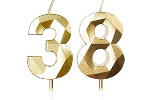 Yiran Candele per Torta Numero 38 NOro, Candele Compleanno 38 Anni Uomo Donna Particolari, Decorazione Torta di Compleanno Matrimonio Anniversario Feste Celebrazione