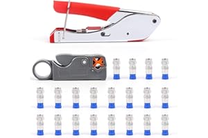 Flytuo Coax Cable Crimper Kit, F-Type Compression Crimping Tool with 20pcs Crimp Connectors Tool and Rotary Coaxial Cable Cutter for RG-58, RG-59, RG-62