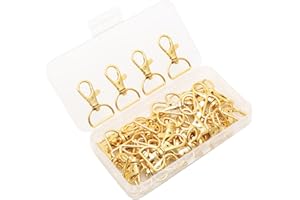 YOICN LTH Lot de 40 porte-clés en métal doré, fermoir mousqueton, pivotant à 360°, anneaux en D, crochet porte-clés avec anneau en D, pour sacs, porte-clés, porte-clés, chaînes pour chiots