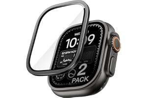 JETech Skärmskydd för Apple Watch Ultra 4/3/2/1 49mm, Svart | 2-Pack, 9H Härdat Glas med Integrerad Aluminiumlegeringsram, Behåller Original, HD Klar, Reptålig Design