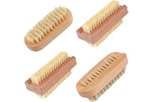WATELL 4 Pcs Double Sided Wooden Nail Brushes - 2 Kinds, Easy to Use - Clean Hands, Feet & Nails