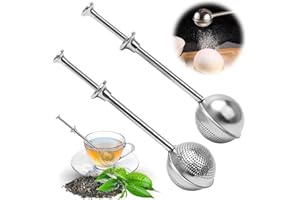 TENTHPEO 2 Pièces Infuseur Thé 304 Inoxydable, Boule a The Rotative Avec Poignée Téléscopique, Mailles Fines, pour Infusion en Vrac, Rose, Café, Épices