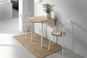 MOMMA HOME Conjunto Mesa Cocina Extensible y 2 Sillas - Comedor, Plegable, Conjunto Cocina, Roble/Blanco, Leva, 55/115 x 61 x 74 cm