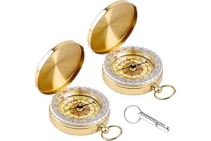 DGUSO 2 Piezas Brujulas de Orientacion Brujula Niños, Brújula de Bolsillo, Retro Brújula Brújula Luminosa para Senderismo,Camping y Otras Actividades Aire Libre(Silbidos), LMHCX016