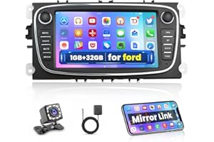 Hikity Android Radio Coche para Ford Focus Mondeo Kuga Galaxy C-MAX S-MAX, Hikity Pantalla Coche Táctil 7 Pulgadas Autoradio Bluetooth con GPS Navegación WiFi FM Mirror Link +Cámara Trasera Canbus