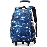 Amythe School Backpack with Wheels for Kids Teens, 6 Wheels | Backpacks with Trolley for Children, Backpack Trolley Boys, Rem