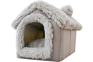 SEOUGEE Dog House, Warm and Cozy Cat Cave Bed Indoor with Removable Cushion, 3 In 1 Washable Plush dog Igloo, Foldable Non-Slip Kennel for Pets Puppy Kitten Rabbit