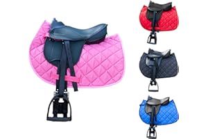 Brama West Kinder Shetty Sattel Set „My Little Pony“ | Sattel für Shetty Pony Holzpferd Plüschpferd | mit Satteldecke, Sattelgurt, Steigbügel & Steigbügelriemen | Zweifarbig Rosa Decke/Sattel Schwarz