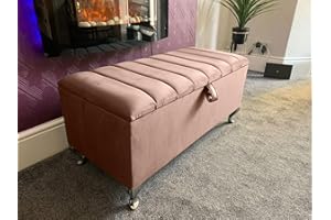 GENERIC SK Luxury Living Ottoman Storage Box - Engineered Wood Panel Style Luxurious Plush Velvet Ottoman Storage Bench, Perfectly Designed Ottoman for Bedroom Storage - (Pink Plush, Legs)