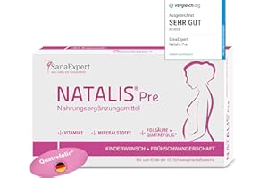 ‎SANAEXPERT SanaExpert® Natalis Pre – Folsäure, Quatrefolic®, Eisen und 21 weitere Inhaltsstoffe für Kinderwunsch und Frühschwangerschaft – 100% vegan, 30 Kapseln