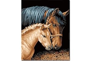 GOLDEN MAPLE Fuumuui Dipingere con i Numeri Kit, DIY Fai-da-Te Pittura ad Olio su Tela per Adulti Bambini, Paint by Numbers Senza Cornice -Coppia di Cavalli 16 *20 Pollici