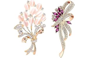 LUQUNE 2PCS Elegant Gold Crystal Floral Brooch Pin Set, Flower Brooches for Women, Bridal Brooches Perfect for Women, Girls, Clothing Accessories Christmas Valentine's Day Present