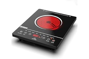 Karinear Piano Cottura in Vetroceramica 1 piastre, 2000W Piastra Portatile 1 fuochi, Piani Cottura Singolo Controllo Tattile con 9 Livelli di potenza e temperatura, Blocco di sicurezza, Timer