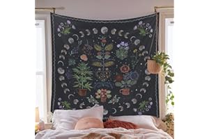 Simpkeely Botanical Moon Phase Tapestry, Nature Wall Hanging for Bedroom & Living Room (130cm x 150cm)