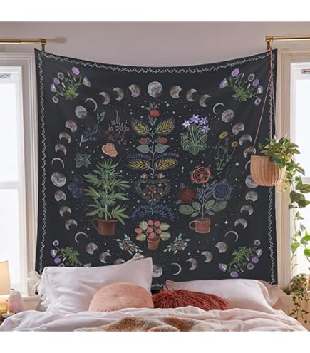 Beige Bohemian wandtapijt, mandala bloemenmedaillon, hippietapijt met witte esthetische krans, psychedelische hippie, wanddecoratie, plafond voor slaapkamer, woonzaal, 150 cm × 170 cm : DÉCOCO