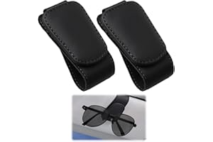 Yuio 2Pcs Leather Sunglass Holder for Car Visor, Magnetic Glasses Holder Ticket Card Clip, Sunglasses Hanger Clip Easy to Install For Different Size Eyeglasses(Black)