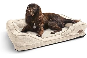 Silentnight Orthopaedic Dog Bed - Cosy Comfortable Pet Bed with Ergonomic Foam Body & Head Support - Super Soft Faux Fur & Sturdy Woven Removable Washable Cover, Non-Slip Base, Medium 59x80cm, Natural