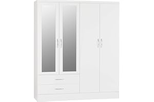 Seconique Nevada 4 Door 2 Drawer Wardrobe in White Gloss