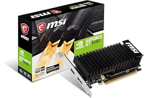 MSI Carte graphique NVIDIA GEFORCE GT 1030 2GHD4 LP OC '2 Go GDDR4, 1518 MHz, conception à profil bas, DisplayPort, HDMI, système de refroidissement passif sans ventilateur