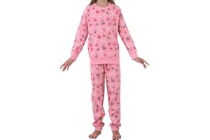 The Essentials Wardrobe Girls Pyjama Set with Long Sleeve T-Shirt & Bottom Pants Sleepwear Loungewear & Nightwear for Kids Soft & Comfortable Top & Trousers 4-13 Years