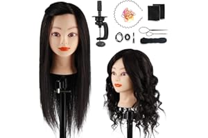 ‎TOPDIRECT TopDirect 45cm/18 Zoll Übungskopf Frisierkopf Friseur 100% Echtes Haar Modell Kopf für Friseur Praxis Puppenkopf Friseurkopf mit Halterung + DIY Haar Zubehör styling, Schwarz