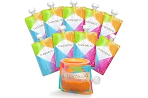 Baby Brezza Reusable Baby Food Storage Pouches, 10 Pack 7oz - Make Organic Food Puree for Kids or Toddlers and Store in Refillable Squeeze Pouches, Bulk Set is Freezer Safe & Washable