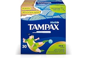 Tampax Super, 30 assorbenti interni con applicatore in cartone. L'unico Tampax senza plastica e con cuore assorbente 100% di origine vegetale. Ideale per flussi da medi a abbondanti
