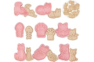 WishesMar 8 pezzi Formine Biscotti Gatto Gattino 3D Stampi Biscotti Tagliabiscotti con Stampa per la Cottura in Cucina, Fondente, Cottura di Decorazioni Festive DIY, Accessori per Pasticceria