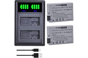 PowerTrust 2Pcs 1800mAh LPE8 LP-E8 Battery and Charger with type-C port for Canon EOS 700D, Rebel T5i, 650D, Rebel T4i, 600D, Rebel T3i, 550D,Rebel T2i, Kiss X7i X6i X5 X4
