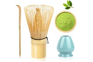 VMUTGA Frusta in Bambù Naturale Chasen Tradizionale, MA-01 Accessorio per Cerimonia del Matcha Giapponese, Portafrusta, 100 bastoncini Matcha, Set Accessori Cerimonia Tè Matcha