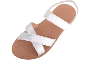 ABSOLUTE FOOTWEAR Childrens Girls Kids Easy Slip On Elasticated Strap Shiny Summer Sandals