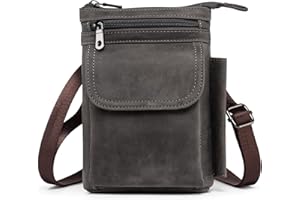 Hengwin Wielofunkcyjna torba z prawdziwej skóry z zamkiem błyskawicznym dla mężczyzn w stylu vintage, torba na ramię, na pasek, telefon, kabura do podróży, aktywności na świeżym powietrzu (Szary)