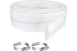 Rebower Pool Backwash Hose, 2 Inch x 30ft Reinforced Drain Hose PVC Lay Flat Water Discharge Pump Hoses for Pool Filter Swimming Pump, with 2pcs Clamps, White