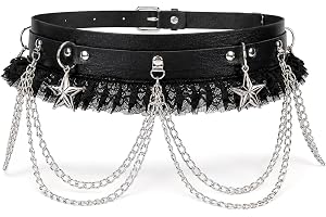 ZHITENG 24 × 6 × 1,5 cm svart gotisk midja kedjor midjebä dam punk läder | Dam Svart Punk Bä Justerbar Hängande Kedjor Spets Trim För Nattklubb Rave Festival Halloween Rollspel
