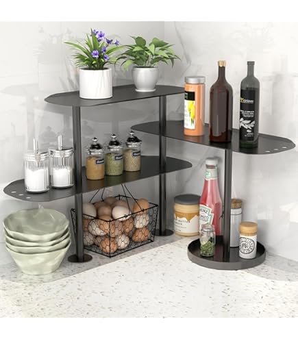 SONGMICS Kruidenrek, set van 3 keukenorganizers, stapelbaar, uitbreidbaar, metaal en hout, antracietgrijs en matzwart KCS220B01