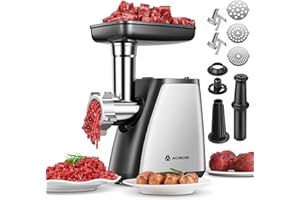 Tritacarne AAOBOSI, Tritacarne Elettrico 3-IN-1[2800W Max]con 2 Lame, 3 Piatti, Insaccatrice per Salsicce, Kit Kubbe, per Uso Domestico in Cucina, Acciaio Inossidabile
