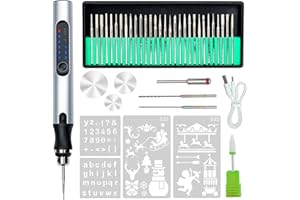 AOUZOVLI Incisore Legno Penna Per Incisione Penna Incisione USB Ricaricabile mini Penna Incisione Metallo con gli Accessori d'Customizer Engraving Pen per l'intaglio vetro legno metallo la ceramica i gioielli