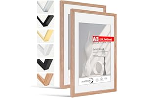 HIMEETIME® 2x Cornice A3 30x42 cm in legno massiccio di quercia con fronte in perspex, per esporre un'immagine di 21x29.7 cm con tappetino o 29.7x42 cm senza tappetino,Cornice per fotografie A3