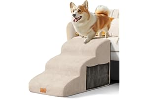 Masthome Escalier pour Chiens à 3 Marches, Rampe pour Chien avec Poignées et Sac de Rangement, Escalier Chien en Éponge Haute Densité, Marches pour Chiens pour Animal Âgé/Blessé