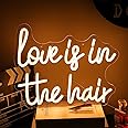 Alkkign “Love is in the Hair” Neon Sign Dimmable Warm Letter Neon Signs Salon Hair Salon Sign Word LED Neon Light Sign Powered USB for Barbers, Beauty Salons Decor for Beauty Shop